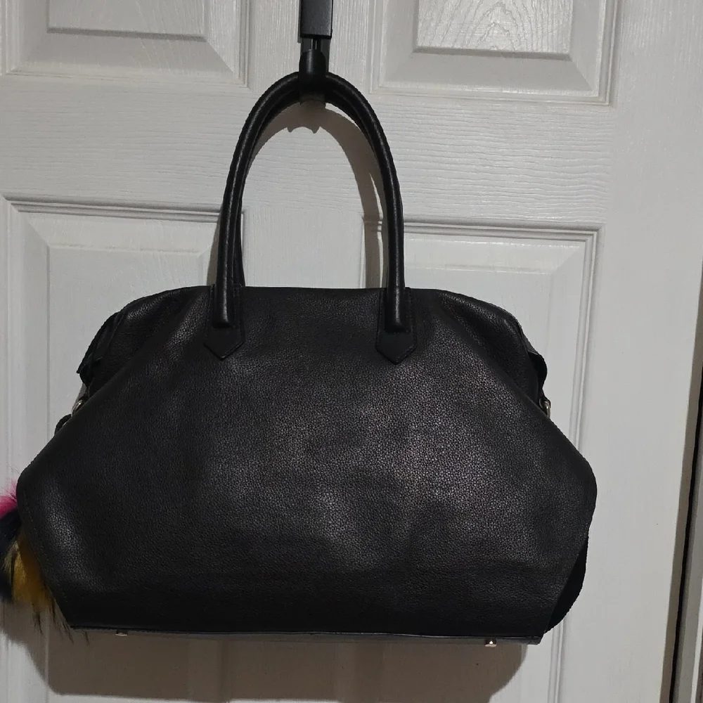 Sam Edelman Black‎ Handbag with Multicolor Pom-Pom.